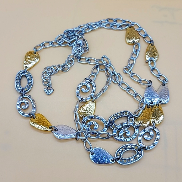 Brighton "MELANGE" XL Layering Necklace w Hammered Two Tone Finishes & Crystals! - Picture 1 of 11